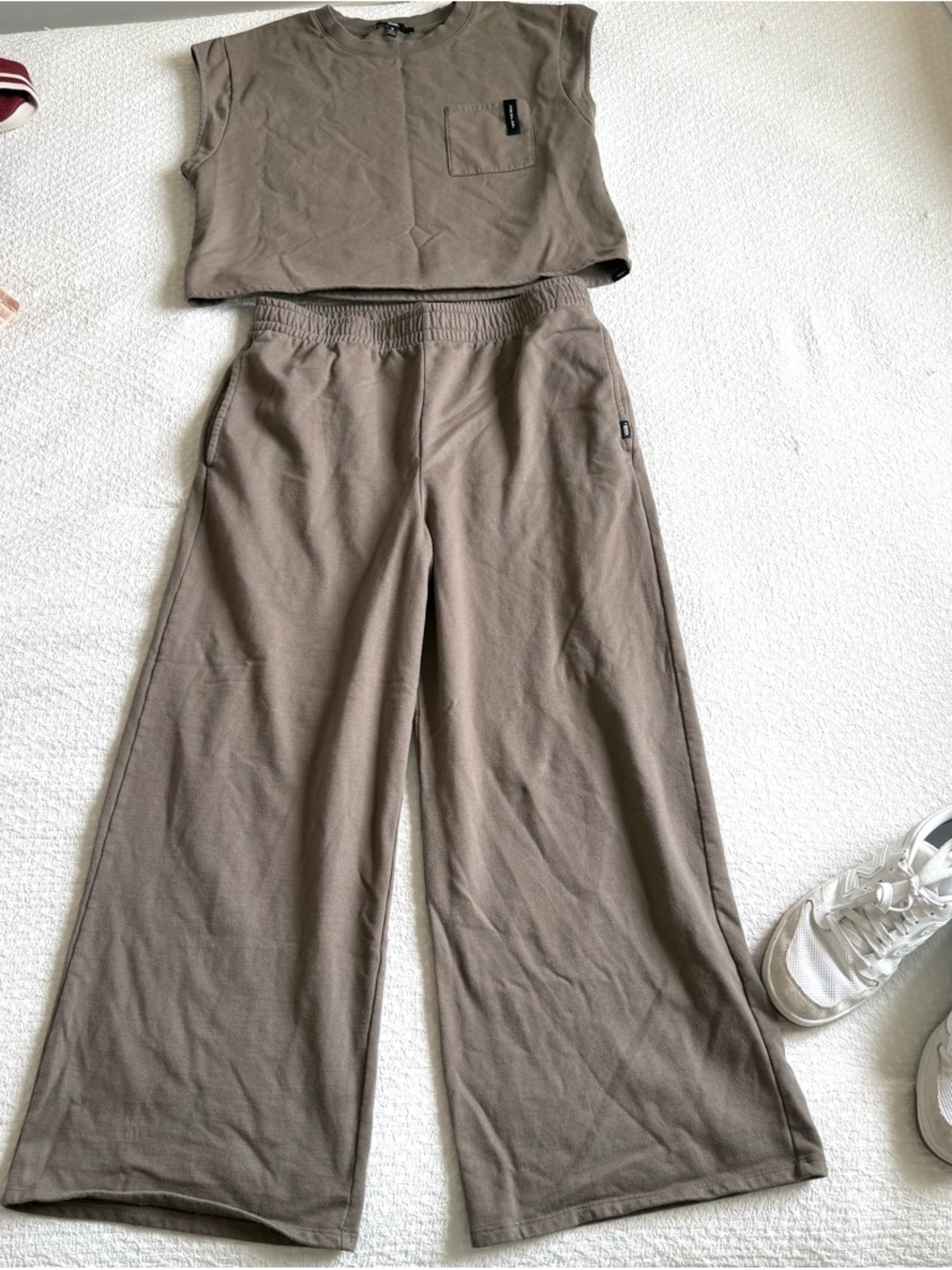 Vans Wide-Leg Pants and Crop Top in Taupe